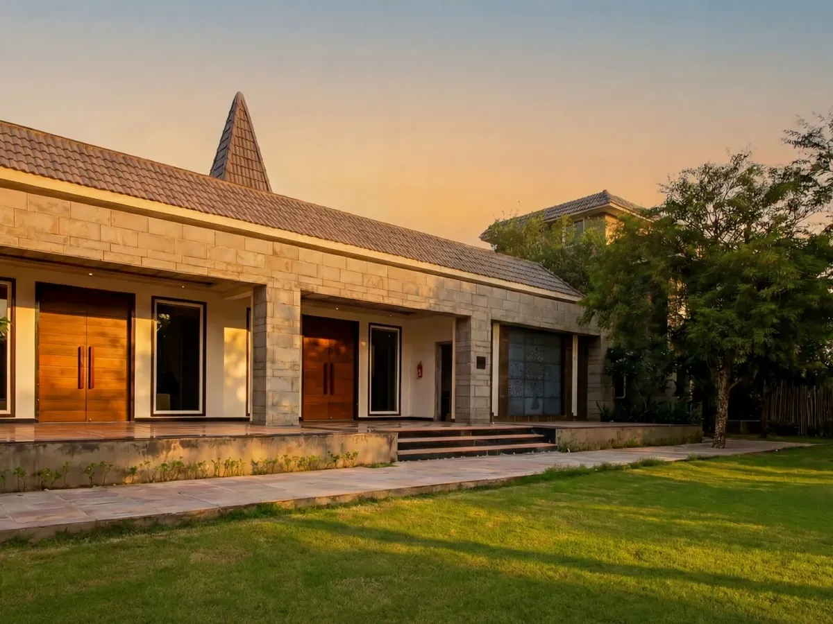 The Bodhi Banquet and adjacent lawns at Samskara Jaipur