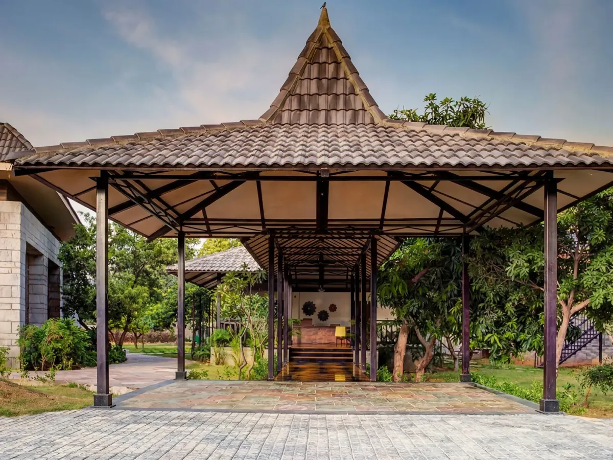 The covered porch into reception