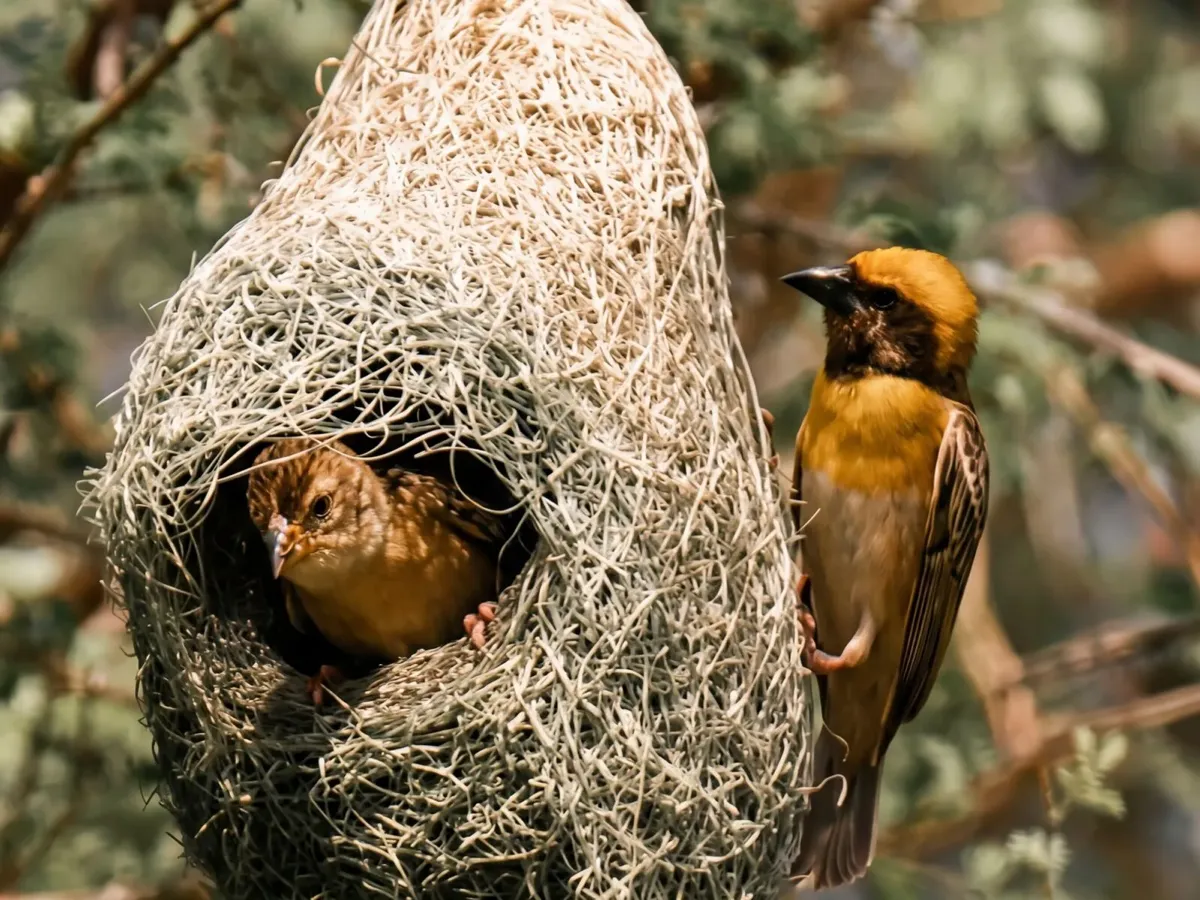 Weaver birds at their nest